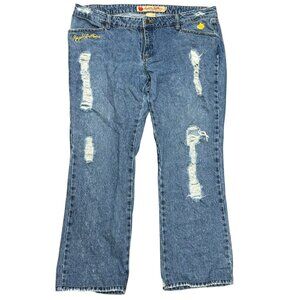 Vintage Y2K Apple Bottom Jeans, Mid-Rise, Distressed with Embroidered Pockets